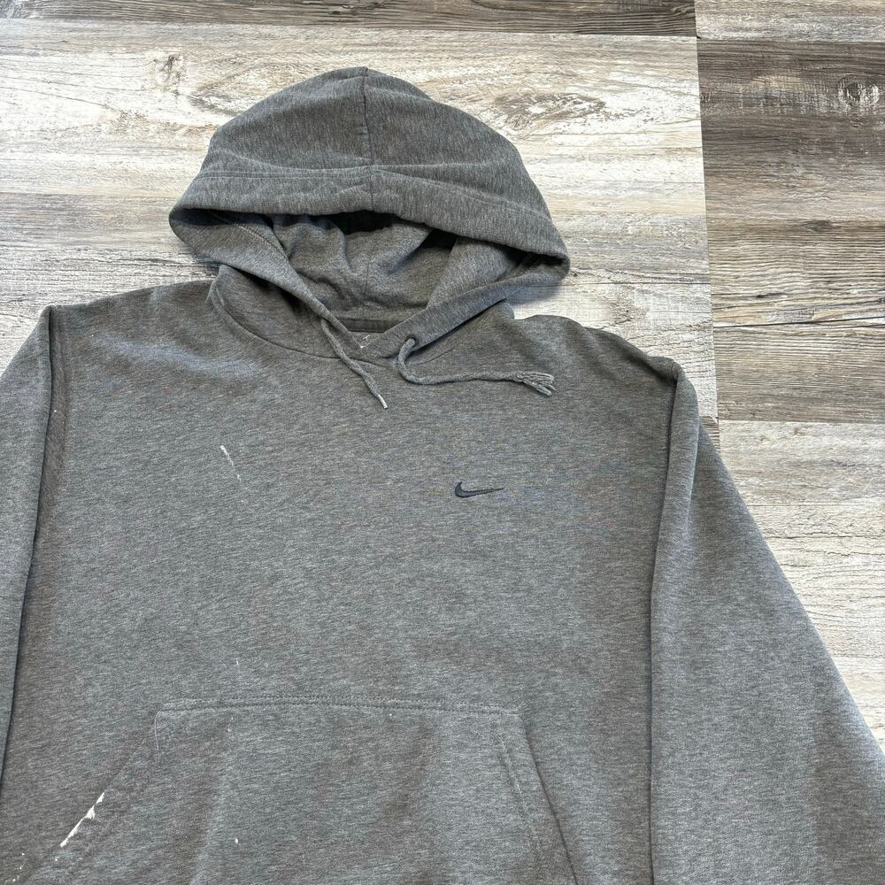 Vintage Y2K 2000s Nike Gray Mens M Mini Nike Swoosh Silver Tag Pullover Hoodie